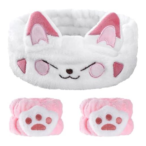 AOZUO fascia per capelli cosmetici per make up e lavaggio, dolce gatto elastico viso polso nastro assorbente fascia per capelli per ragazze donne yoga, sport, cura della pelle cosmetici doccia(c)