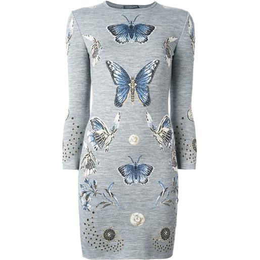 Alexander McQueen butterfly jacquard knit dress - grigio