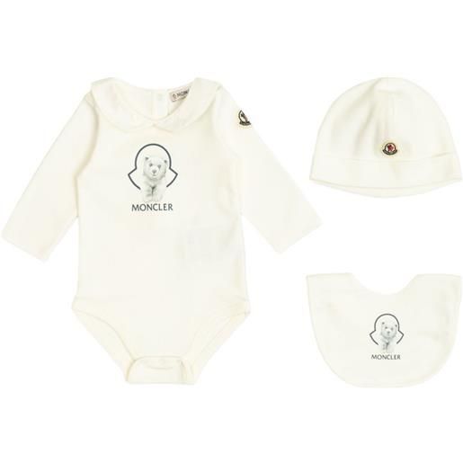 Moncler Enfant set tutina con colletto alla peter pan (3 pz) - bianco