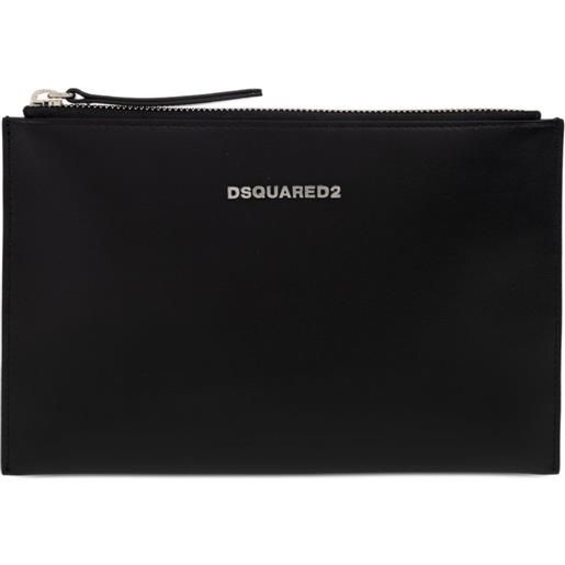DSQUARED2 clutch con placca logo e zip - nero