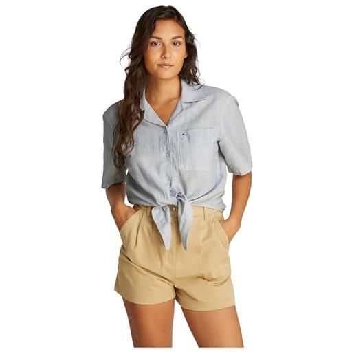 Tommy Jeans tjw crp linen ss shirt dw0dw20286, camicia a maniche corte, donna, bianco (ecru), m
