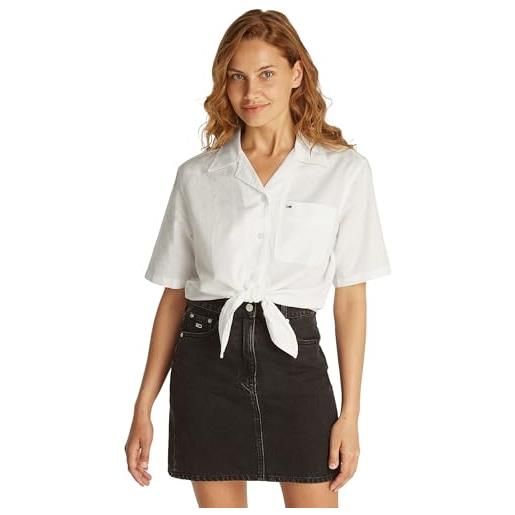 Tommy Jeans tjw crp linen ss shirt dw0dw20286, camicia a maniche corte, donna, bianco (ecru), m