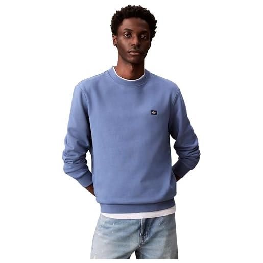 Calvin Klein uomo felpa terry badge con scollo rotondo, blu (dull nile blue), xl