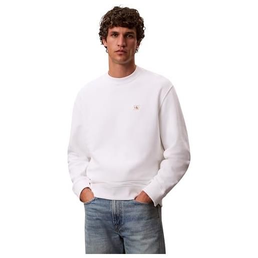 Calvin Klein uomo felpa terry badge con scollo rotondo, bianco (bright white), l