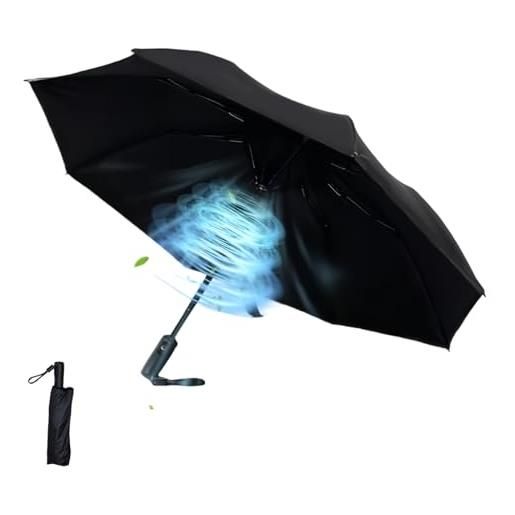 Supercap - ombrello solare ricaricabile con ventilatore, ventola di raffreddamento portatile upf 50+ per sole e pioggia, ombrello compatto pieghevole usb per estate calda (black)