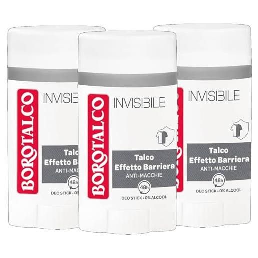 Borotalco invisible deodorante uomo talco effetto barriera anti-macchie senza alcool 48h stick 40 ml (3)