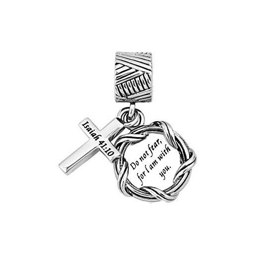 FGT ciondolo da donna con versi della bibbia per braccialetti e collane, ciondoli compatibili con braccialetti pandora, con croce di gesù, zirconia cubica, nessuna pietra preziosa