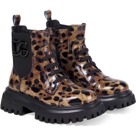 Dolce&Gabbana Kids anfibi in pelle con stampa leopardata