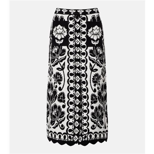 Farm Rio gonna midi arabesque in jacquard con stampa floreale