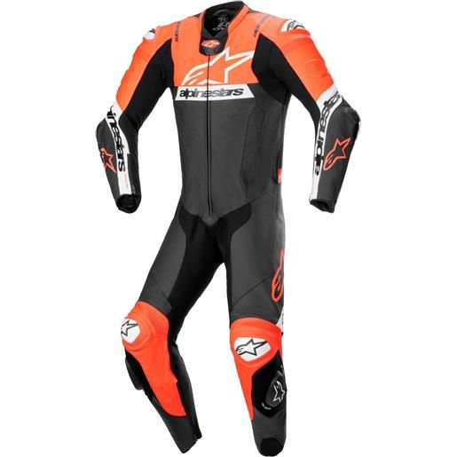 Alpinestars missile 2 ward tuta da moto in pelle nera-rosso-fluo-bianca, 48