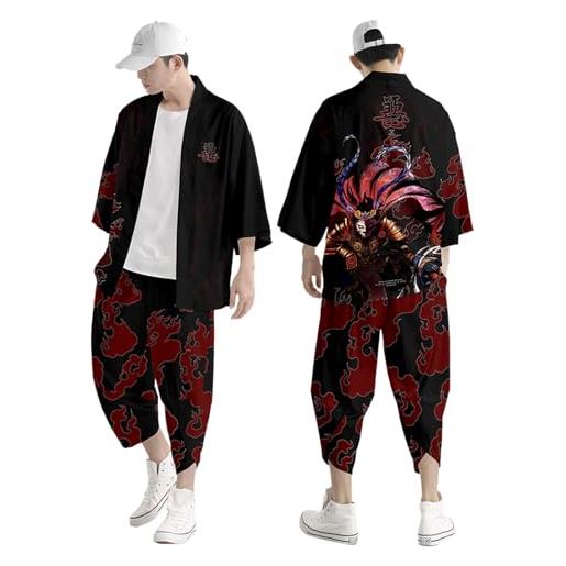 DUHENWU set di giacche kimono giapponesi per uomini, stile cinese, taglio largo, giacca e pantaloni sportivi per il tempo libero, cardigan e pantaloni sportivi, tuta da jogging estiva, stampa 3d retrò