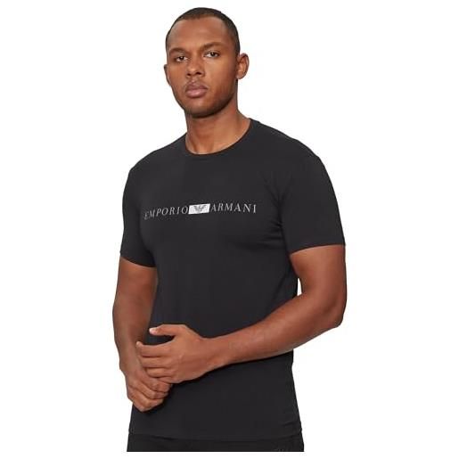 Emporio Armani t-shirt uomo maglia mezza manica girocollo con logo stampato cotone elasticizzato articolo 111971 4f525, 00020 nero - black, l