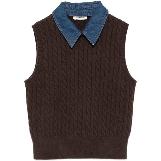 SANDRO gilet in maglia - marrone
