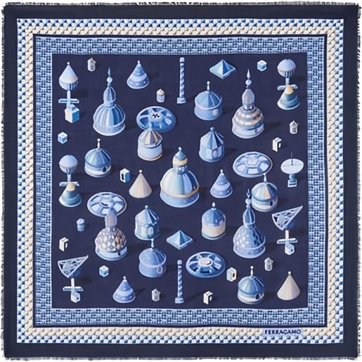 Ferragamo scialle in cashmere con stampa - blu