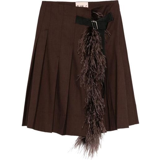 Plan C gonna midi plissettata con piume - marrone