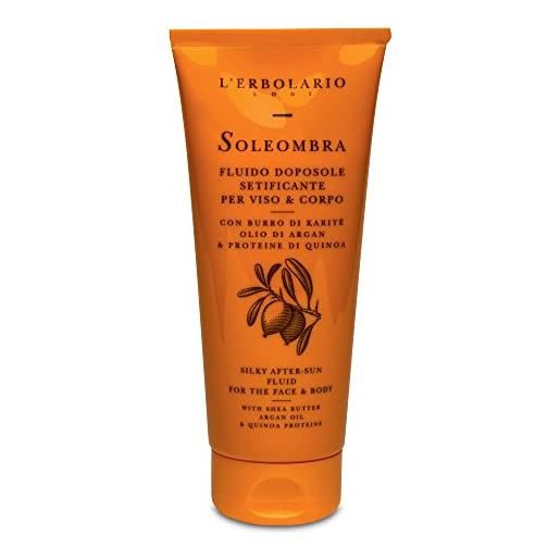L'Erbolario doposole soleombra viso e corpo, fluido doposole setificante con burro di karitè, olio di argan & proteine di quinoa, formato 200 ml