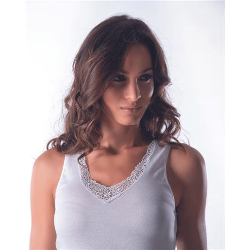 I Magazzini Sorriso art. 1308 canotta donna spalla larga in cotone con applicazione macramè - moretta