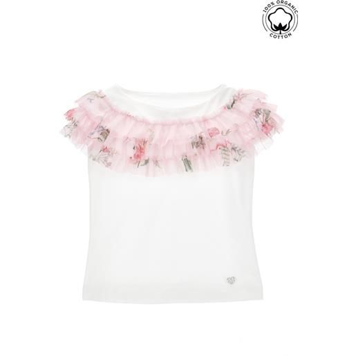 Monnalisa t-shirt cotone organico con tulle