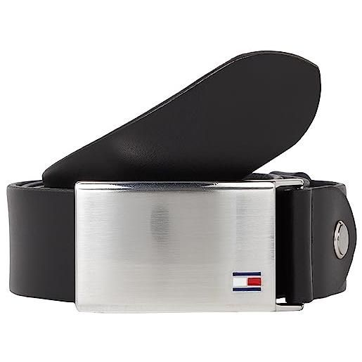 Tommy Hilfiger uomo cintura th plaque belt 3.5 adj cintura in pelle, nero (black), 105 cm
