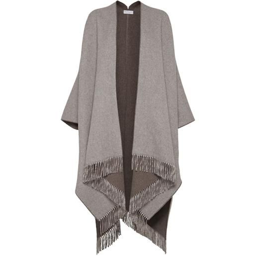 Brunello Cucinelli poncho con frange - marrone