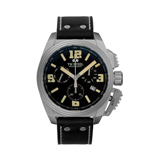 TW Steel CEO Tech: Orologio Uomo Al Quarzo 44mm, Cassa Acciaio, Quadrante Blu E Cinturino Pelle Marrone