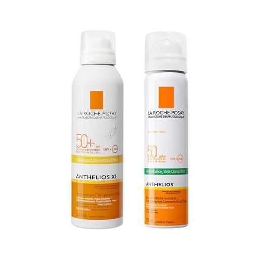 La Roche-Posay anthelios spray invisibile spf50+ 200 ml + anthelios anti-brillance 75 ml | protezione solare completa per viso e corpo, anti-lucido, resistente ad acqua e sudore