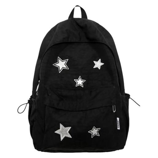 Hperu zaino nero per la scuola, y2k con grande capacità, zaino scolastico cerniera liscia, borse da tasca anteriore per laptop nero escursionistico per ragazze