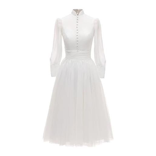 COSDREAMER abito da sposa a maniche lunghe vintage hepburn abito da sera casual abito da sposa ospite midi a-line, bianco, l