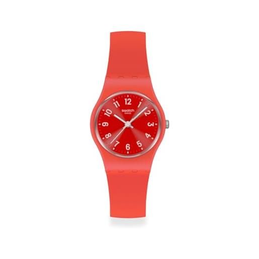 Swatch orologio da polso, cinturino in plastica rossa, quadrante rosso con numeri bianchi, 34 mm