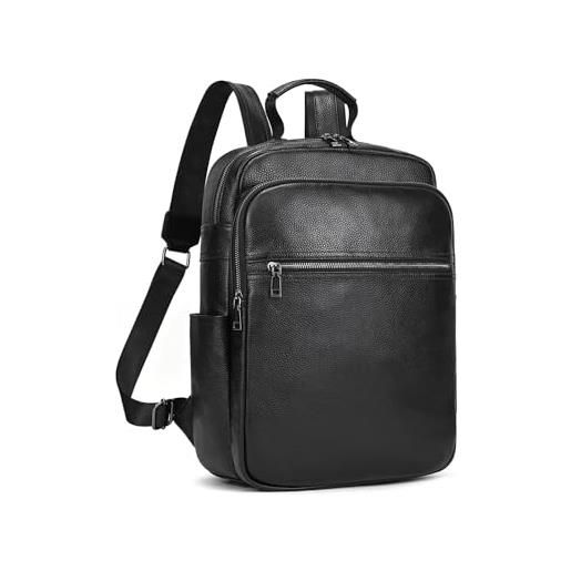 LUUFAN zaino da uomo in vera pelle, casual, vintage, 14 pollici, zaino da viaggio e da esterno con custodia trolley, 8017h nero, taglia unica