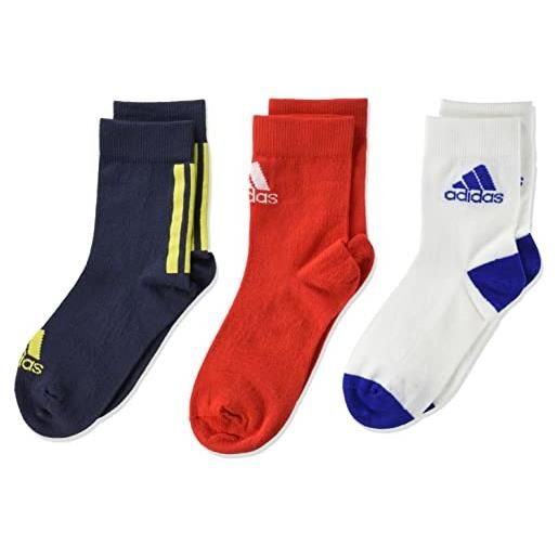 Adidas, socks 3 pairs, calzini, shanav/vivred/bianco, km, unisex bambini