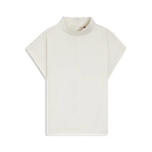 HUGO blusa in satin fluido con collo a lupetto, bianco
