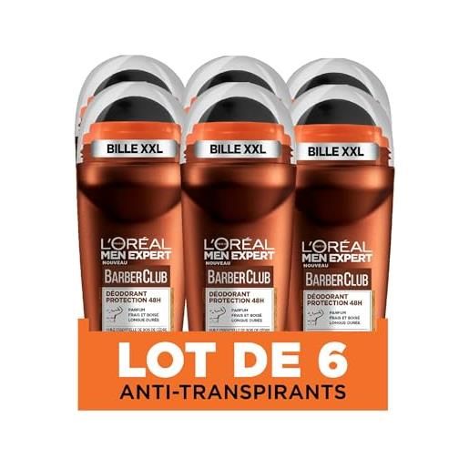 L'Oreal Paris l'oréal paris barberclub - deodorante a sfera da uomo, 50 ml, confezione da 6