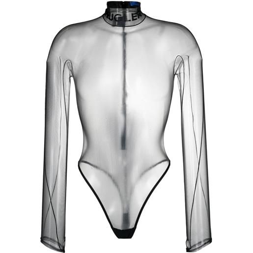 Mugler body semi trasparente con logo - nero
