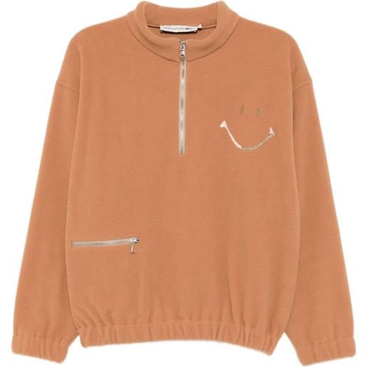 Joshua Sanders felpa in pile con zip e ricamo - marrone