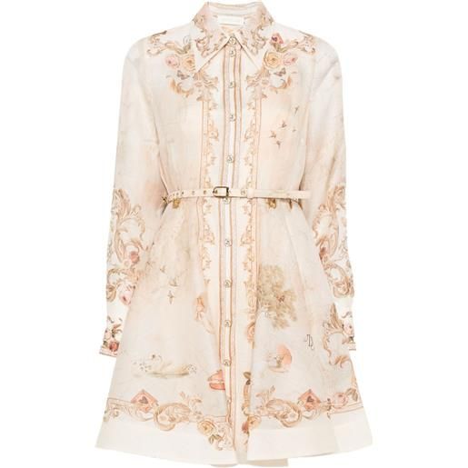 ZIMMERMANN abito corto a fiori con cintura - toni neutri