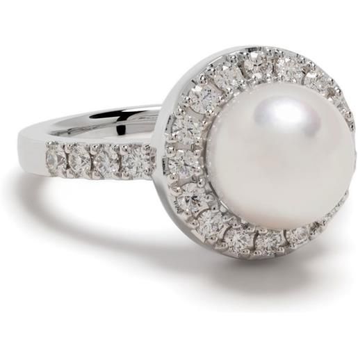 TASAKI anello in oro bianco 18kt con diamanti e perla akoya - argento