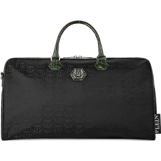 Philipp Plein valigia con effetto coccodrillo - nero