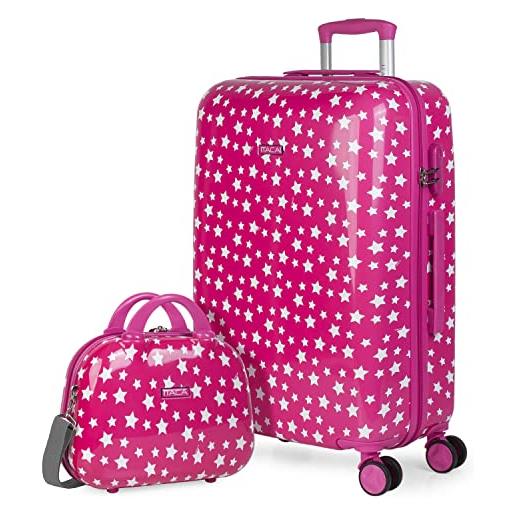 ITACA - trolley valigia bambino da viaggio, bagaglio a mano 55x40x20, per bambini e bambine. Trolley bambino da viaggio, fucsia
