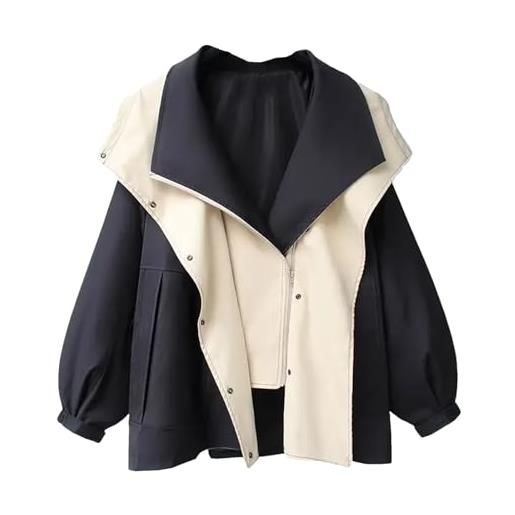 UIOKLMJH primavera autunno donna outdoor sport mid-length cappuccio cerniera allentato trench cappotto windbreak, nero , xxl