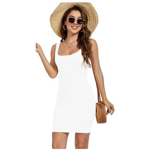 AUHEGN vestiti estivi da donna con scollo quadrato, senza maniche, aderente, in cotone, aderenti, per feste, bianco, m