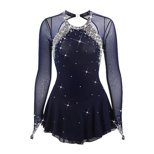 LIUHUO gonna da pattinaggio da donna, costume da pattinaggio per ragazze, semplice, generoso, pattinaggio artistico, vestito da donna, marina militare, m