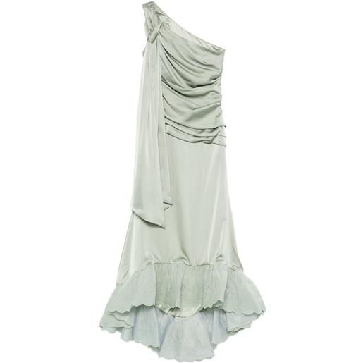 MALINA abito monospalla con ruches - verde