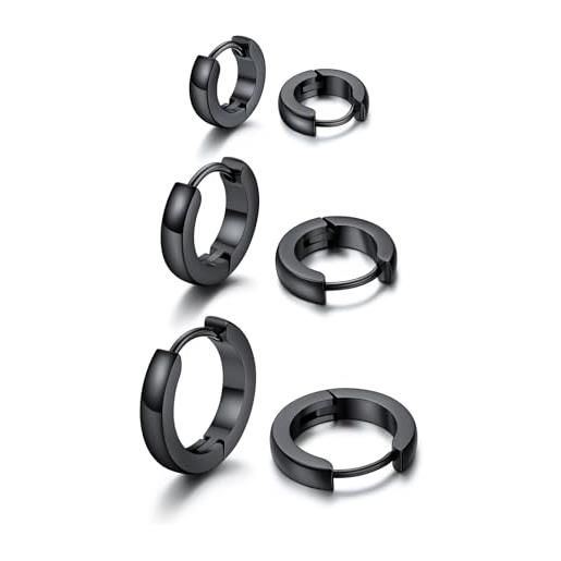 Zense Orecchini Da Uomo In Acciaio Inossidabile Nero – Modello ZE0032-A – Piccoli 1,2 Cm – Made In France – Astuccio Incluso - 2