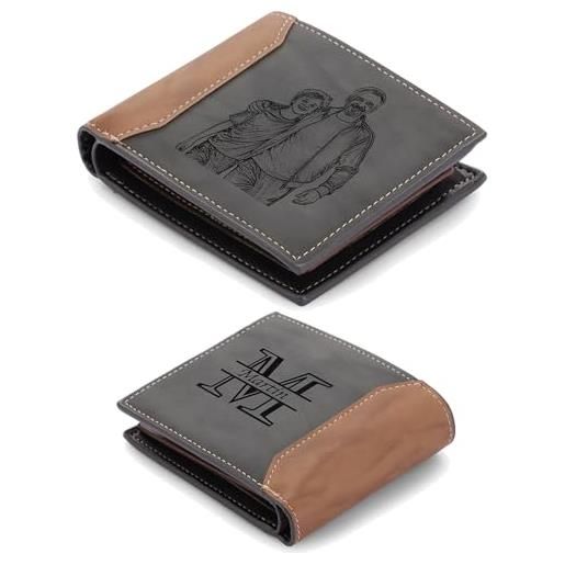 lorajewel portafoglio da uomo personalizzato con iniziali nome portafoglio in pelle con foto regali personalizzati per uomo festa del papà natale san valentino (style 1)