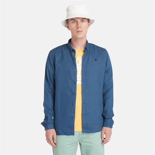 Timberland - camicia in lino mill brook da uomo in blu marino, uomo, blu, taglia: 3xl