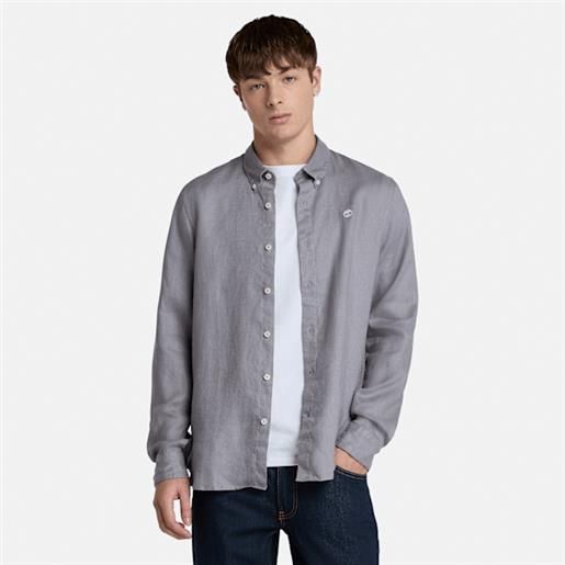 Timberland - camicia in lino mill brook da uomo in grigio, uomo, grigio, taglia: 3xl