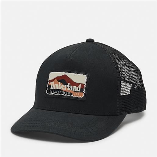 Timberland - cappellino trucker con applicazione mountain in colore nero, colore nero