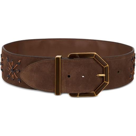 ETRO cintura in pelle scamosciata con ricamo geometrico e fibbia - marrone