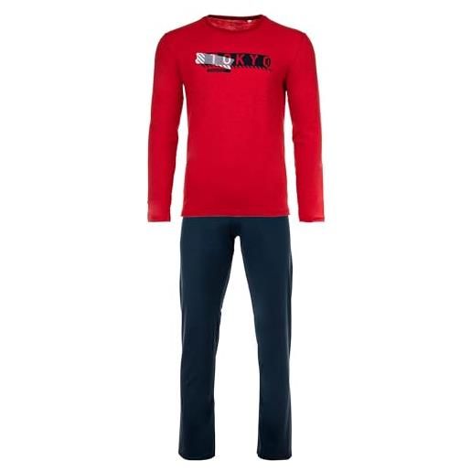 Sanetta pigiama da ragazzo, 2 pezzi, lungo, pigiama, bambini, adolescenti, cotone, rosso/blu, 152 cm